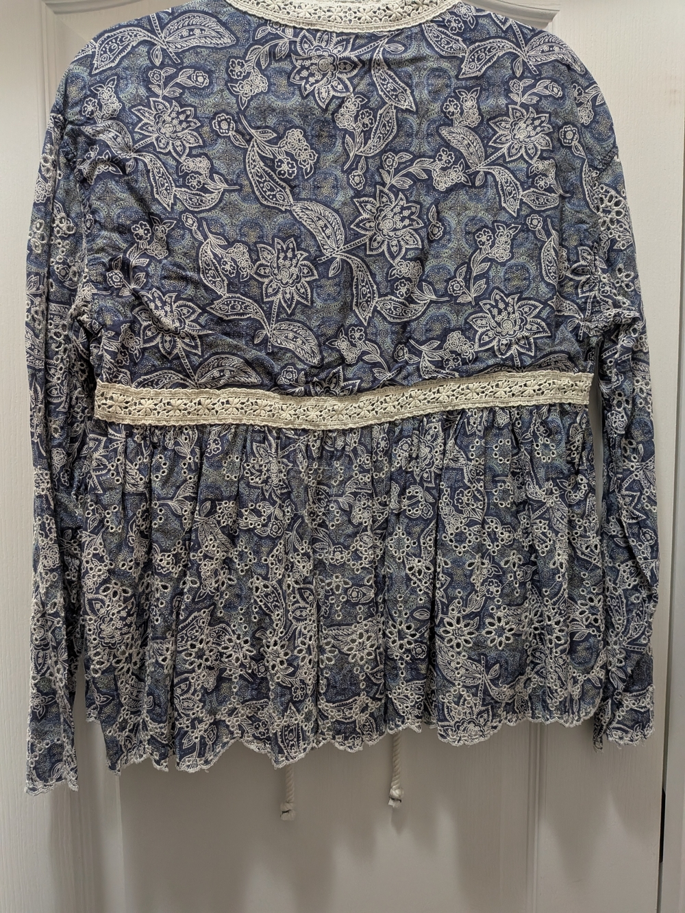 Free People Navy Blue Floral Lace-Trim Boho Kimono - Picture 2 of 4